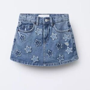 Zara Light Blue Denim Mini Skort with Star Stitching